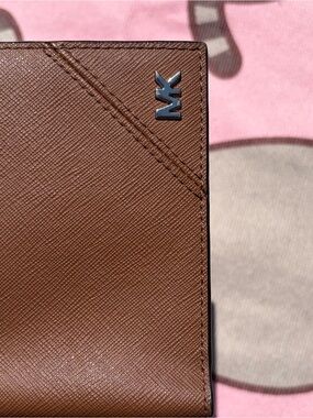 Michael Kors Brown Saffiano Leather Men's Bifold Wallet with Silver MK Logo
